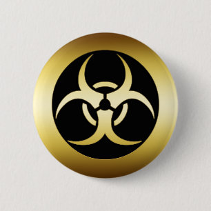 GOLD BIO-HARZARD SYMBOL RONDE BUTTON 5,7 CM