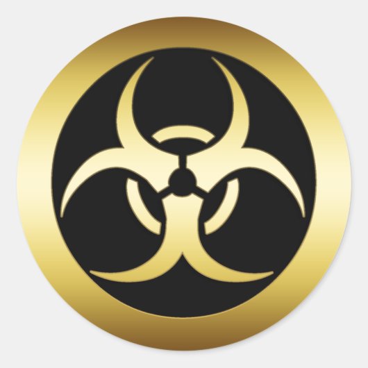 GOLD BIO-HARZARD SYMBOL RONDE STICKER (Voorkant)