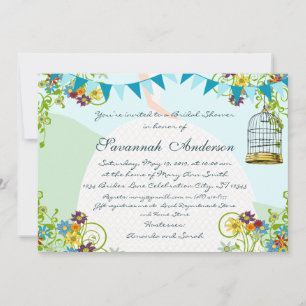 Gold Birdcage Bunting Garden Vrijgezellenfeest Inv Kaart