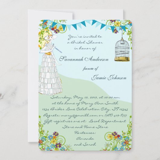 Gold Birdcage Bunting Garden Vrijgezellenfeest Inv Kaart (Voorkant)