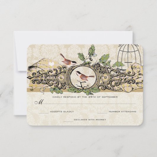 Gold Birdcage Damask Acorn  Tortelduifjes RSVP (Voorkant)
