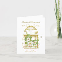 Gold Birdcage met White Roses Wenskaart