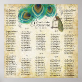 Gold Birdcage Peacock Seating Chart Alfabetical Poster (Voorkant)