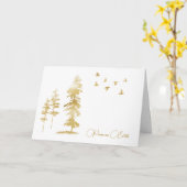 Gold Birds and Trees Winter Scene Kerstmis Kaart (Gele Bloem)
