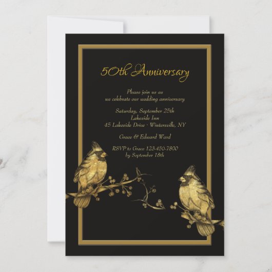 Gold Birds Invitation Kaart (Voorkant)