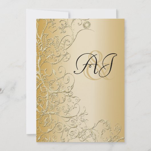 Gold Birds & Swirls Black Font Huwelijksuitnodigin Kaart (Achterkant)