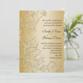 Gold Birds & Swirls Black Font Huwelijksuitnodigin Kaart (Staand voorkant)