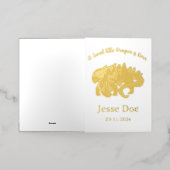 Gold birth card, boy, Dragon, pixel art.  Folie Feestdagenkaart (Buiten Laag)