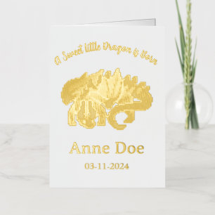 Gold birth girl card pixel art.  folie feestdagenkaart