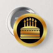 Gold Birthday Cake Ronde Button 7,6 Cm (Voorkant /achterkant)