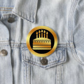 Gold Birthday Cake Ronde Button 7,6 Cm (In situ)
