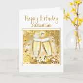 Gold Birthday Champagne Flutes Voeg aangepaste fot Kaart (Gele Bloem)