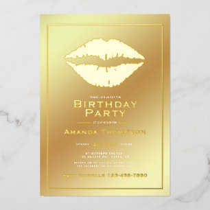 Gold Birthday Kiss Lips Folie Uitnodiging