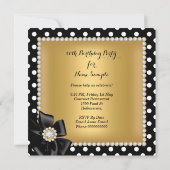 Gold Birthday Party Black White Polka Dots Kaart (Achterkant)