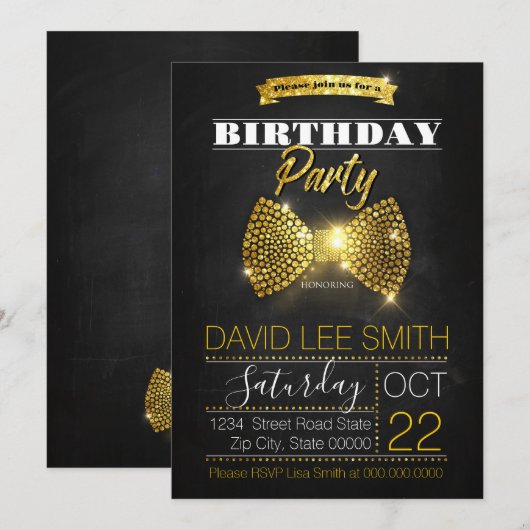 Gold Birthday Party Diamonds stropdas Kaart (Voorkant / Achterkant)