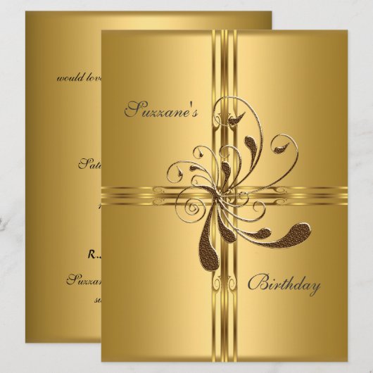 Gold Birthday Party Popular Kaart (Voorkant / Achterkant)