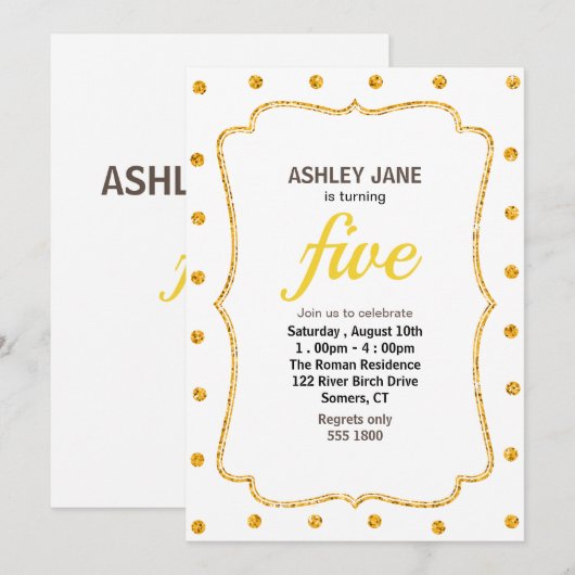 Gold Birthday Uitnodiging (Voorkant / Achterkant)