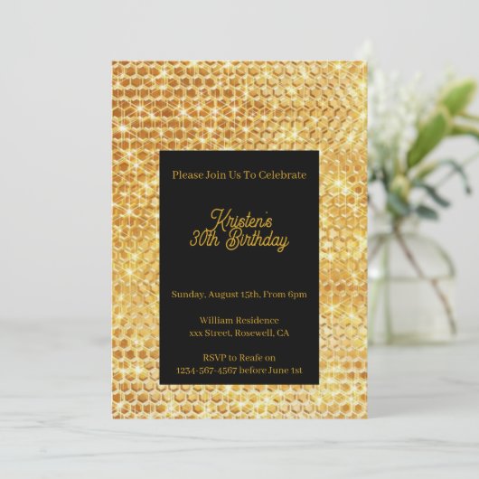 Gold Birthday Uitnodiging (Staand voorkant)