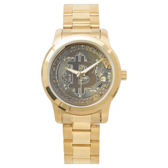 Gold Bitcoin Watch voor Man Horloge (Voorkant)