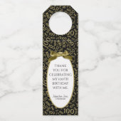 Gold/Black100th Birthday Party Flessenhanger (Voorkant)