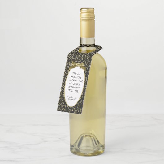 Gold/Black100th Birthday Party Flessenhanger (Schuin)