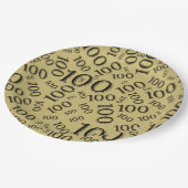 Gold/Black 100th Birthday Party Number Pattern Papieren Bordje (Gekanteld)