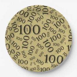 Gold/Black 100th Birthday Party Number Pattern Papieren Bordje