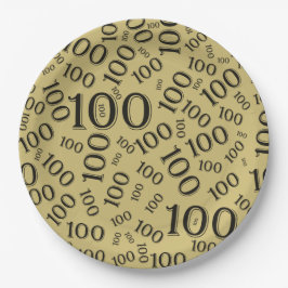 Gold/Black 100th Birthday Party Number Pattern Papieren Bordje
