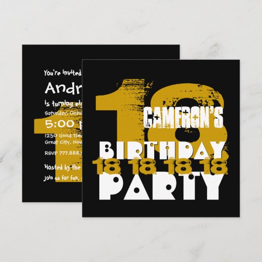 GOLD BLACK 18th Birthday Party 18 Year Old V10A Kaart (Voorkant / Achterkant)