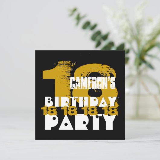 GOLD BLACK 18th Birthday Party 18 Year Old V10A Kaart (Staand voorkant)