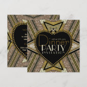 Gold Black 1920 Art Deco Dinner Party-uitnodiginge Kaart (Voorkant / Achterkant)