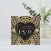 Gold Black 1920 Art Deco Dinner Party-uitnodiginge Kaart (Staand voorkant)