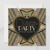 Gold Black 1920 Art Deco Dinner Party-uitnodiginge Kaart (Voorkant)