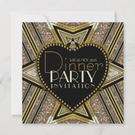 Gold Black 1920 Art Deco Dinner Party-uitnodiginge Kaart