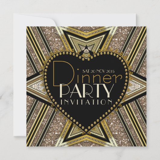 Gold Black 1920 Art Deco Dinner Party-uitnodiginge Kaart (Voorkant)