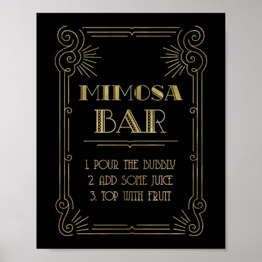 Gold Black 1920s Art Deco Mimosa Bar Wedding Poster (Voorkant)
