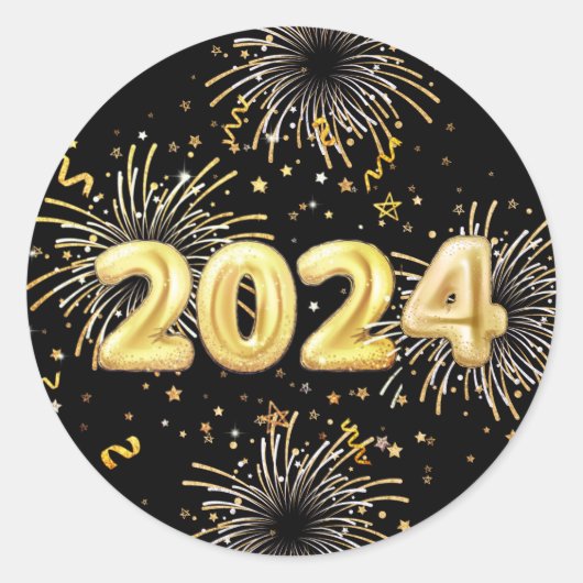 Gold Black 2024 nieuwjaarsfeest Ronde Sticker (Voorkant)