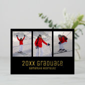 Gold Black 2025 Afstuderen 3 foto afstudeerfeest Folie Uitnodiging (Staand Voorkant)