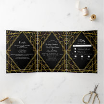 Gold Black 20's Deco Elegant Trifold Wedding