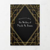Gold Black 20's Deco Elegant Trifold Wedding Drieluik Uitnodiging (Cover)