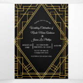 Gold Black 20's Deco Elegant Trifold Wedding Drieluik Uitnodiging (Binnenkant midden)