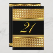 Gold & Black 21st Birthday Party Invitation Kaart (Voorkant / Achterkant)