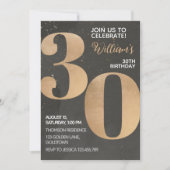 Gold Black 30th Birthday Invitation Kaart (Voorkant)
