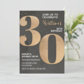 Gold Black 30th Birthday Invitation Kaart (Staand voorkant)