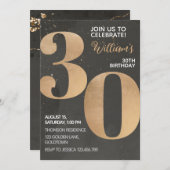 Gold Black 30th Birthday Invitation Kaart (Voorkant / Achterkant)