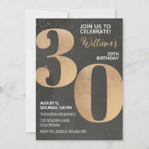 Gold Black 30th Birthday Invitation Kaart