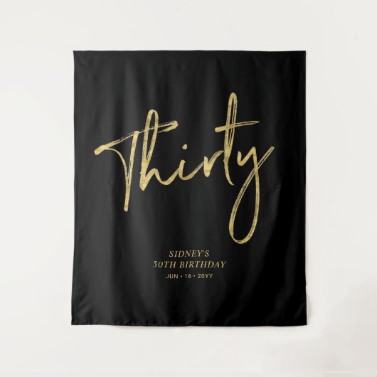 Gold & Black 30th Birthday Party Backdrop Wandkleed (Voorkant)