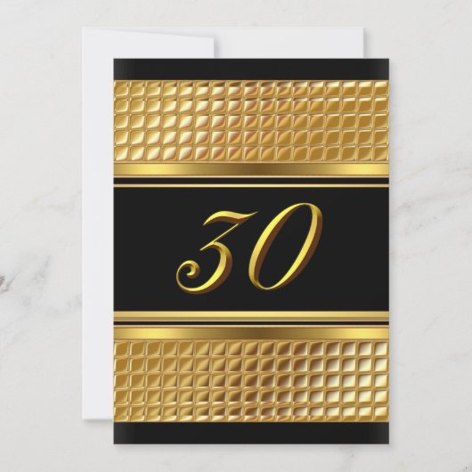 Gold & Black 30th Birthday Party Invitation Kaart (Voorkant)