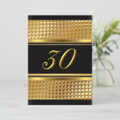 Gold & Black 30th Birthday Party Invitation Kaart (Staand voorkant)