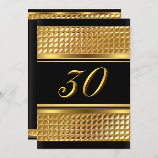 Gold & Black 30th Birthday Party Invitation Kaart (Voorkant / Achterkant)
